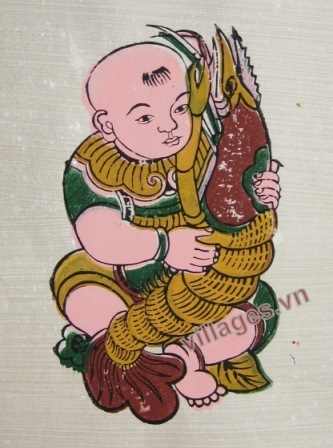 Tranh em bé ôm tôm