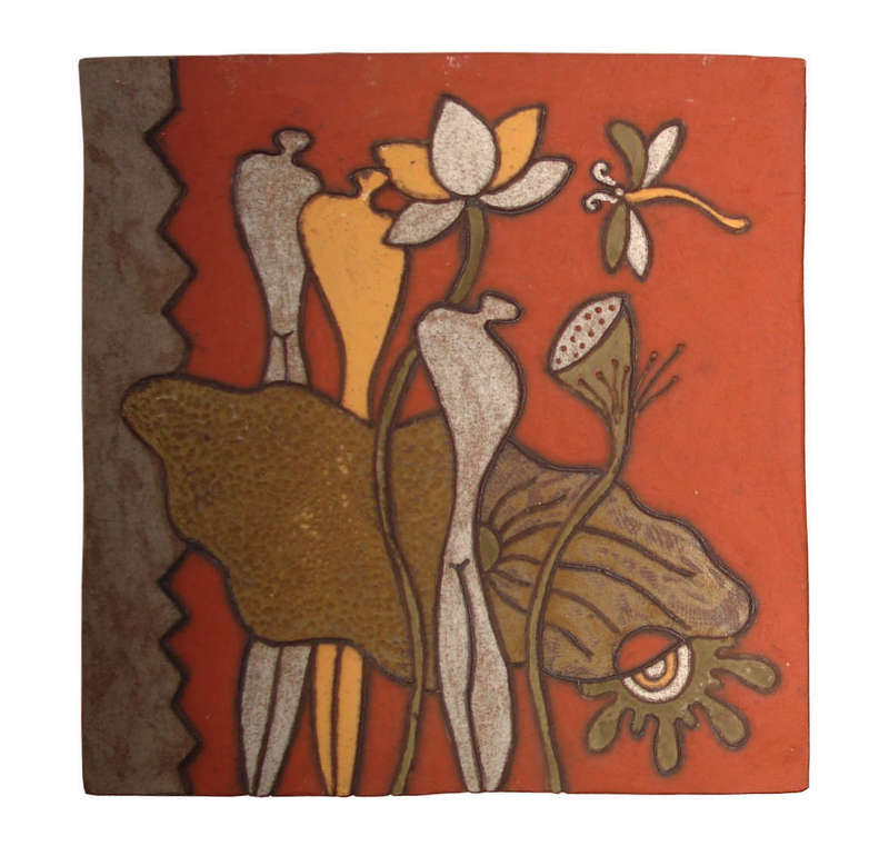 Tranh trừu tượng hoa sen, làng nghề gốm sứ Phù Lãng