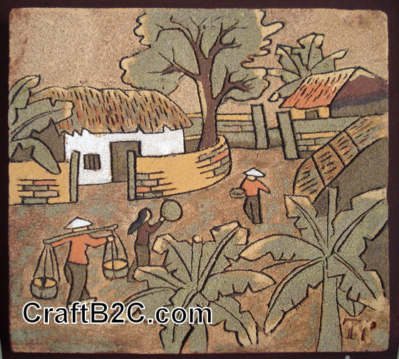 Tranh cảnh nông thôn - gốm Phù Lãng