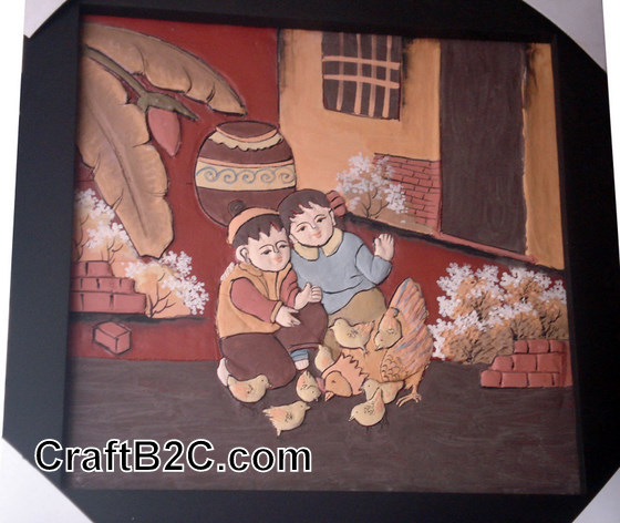 Tranh Em bé và Đàn gà mẹ con