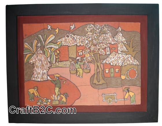 Tranh gốm: Cảnh lao động ở nông thôn