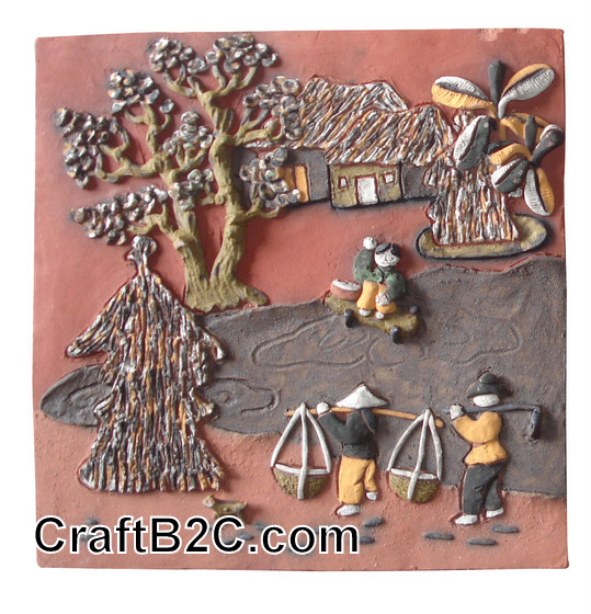 Tranh gốm Cảnh nông thôn