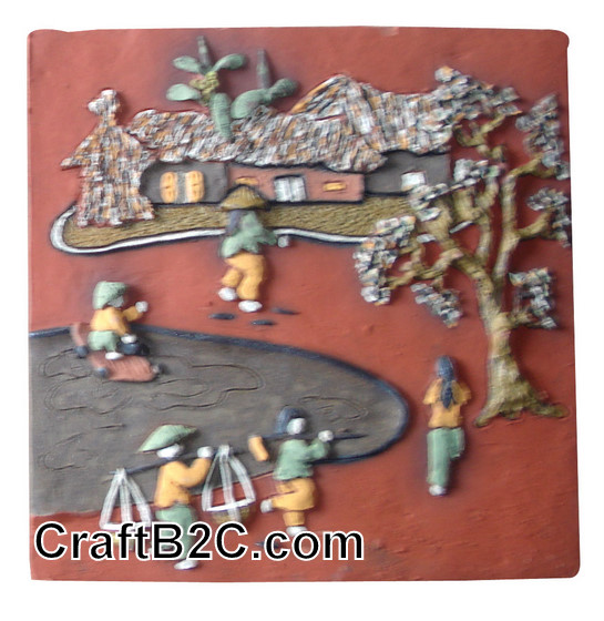 Tranh gốm: Cảnh nông thôn