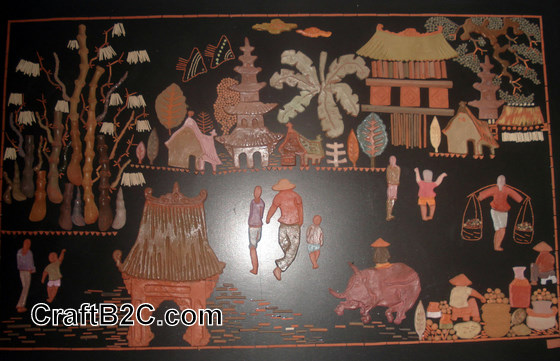 Tranh gốm Cảnh vui chơi