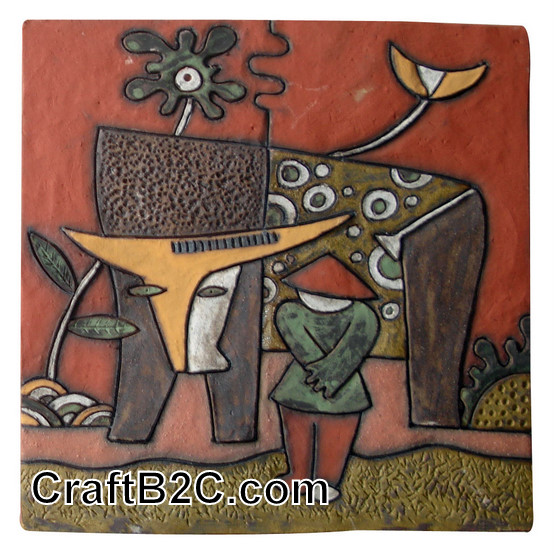 Tranh gốm Chăn trâu thả diều