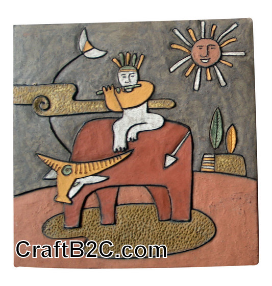 Tranh gốm Chăn trâu thổi sáo