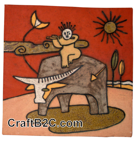 Tranh gốm Chăn trâu thổi sáo