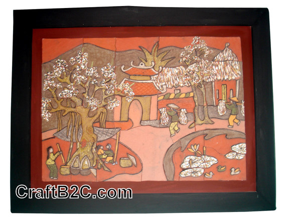 Tranh gốm: Cổng làng