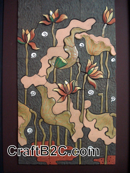 Tranh gốm hoa sen Phù Lãng