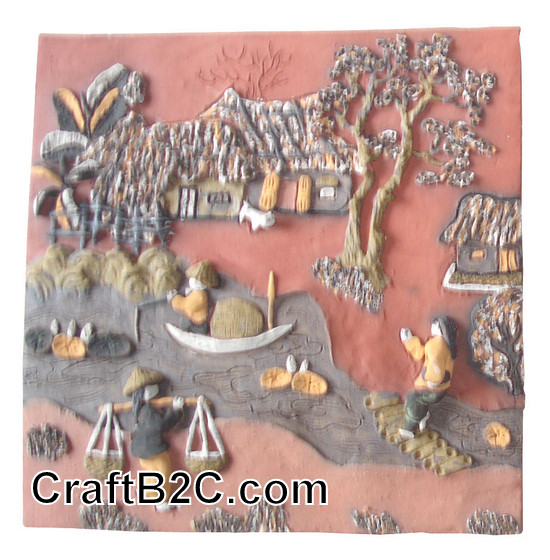 Tranh gốm Phù Lãng: Cảnh nông thôn