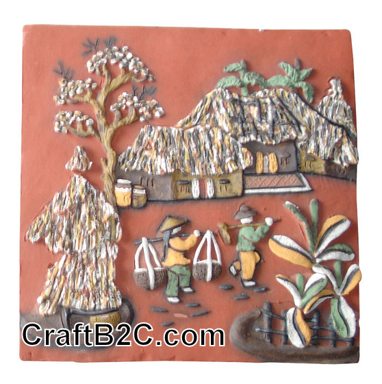 Tranh gốm Phù Lãng: Cảnh nông thôn