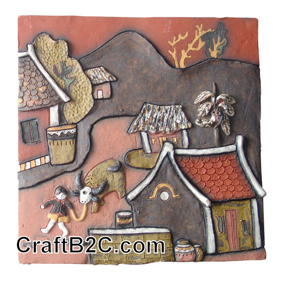 Tranh gốm Phù Lãng: Dắt trâu về