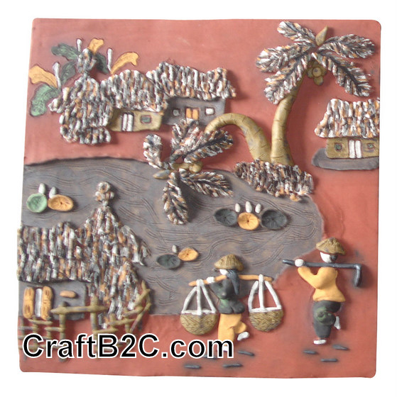 Tranh gốm Phù Lãng: Đi làm về