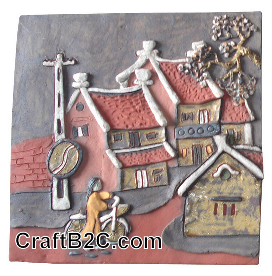 Tranh gốm Phù Lãng: Xe đạp