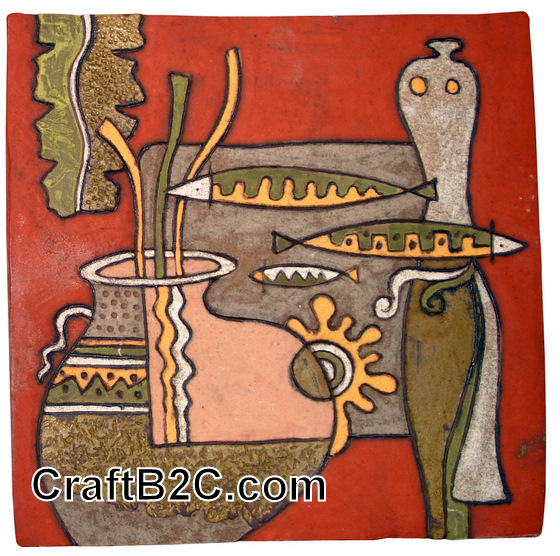 Tranh gốm trừu tượng Phù Lãng: Con người với sông nước