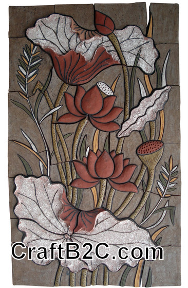 Tranh hoa sen - gốm Phù Lãng