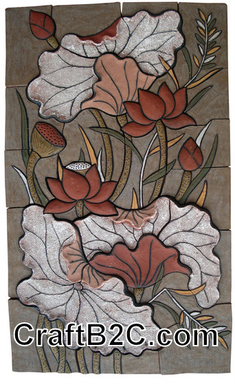 Tranh hoa sen - gốm Phù Lãng