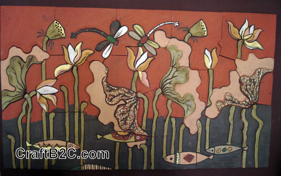 Tranh hoa sen - gốm Phù Lãng