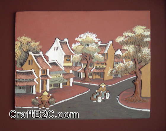 Tranh Phố Cổ - gốm Phù Lãng