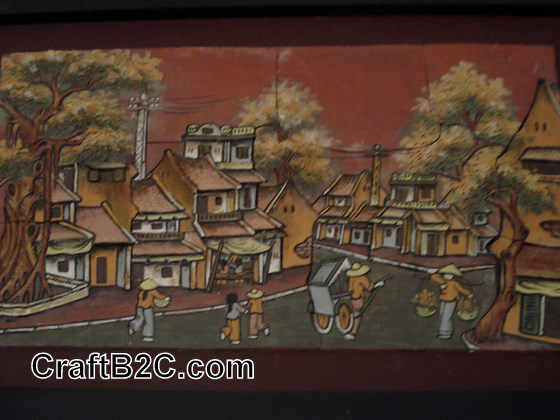 Tranh Phố Cổ - gốm Phù Lãng