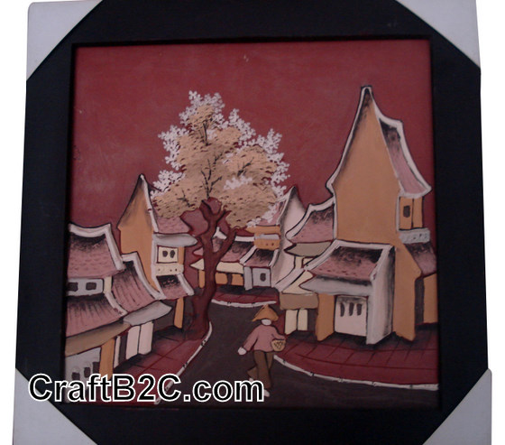 Tranh Phố Cổ - gốm Phù Lãng