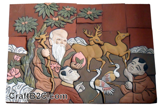 Tranh Thọ tinh và Đào tiên - gốm Phù Lãng