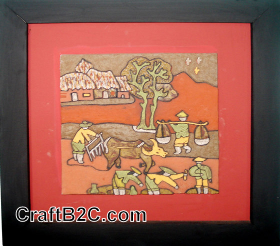 Tranh gốm: Vụ cấy ở nông thôn