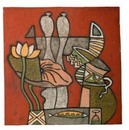 Tranh gốm trừu tượng Phù Lãng: Đôi lứa, ao sen và lọ hoa