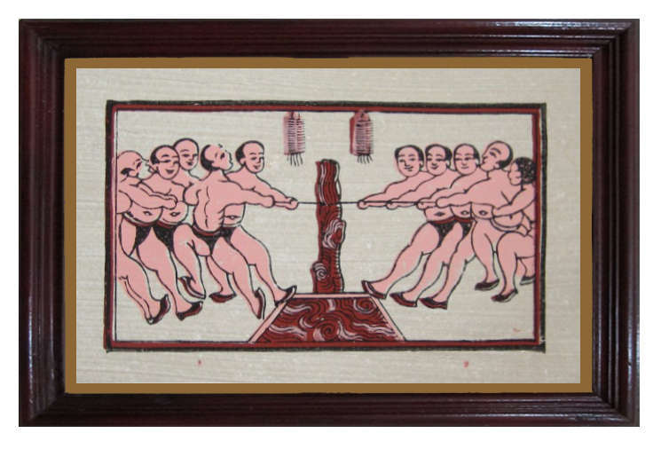 Tranh hội thi kéo co - tranh dân gian Đông Hồ