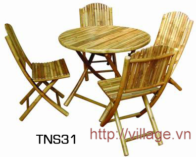 Bộ bàn ghế tròn bằng tre