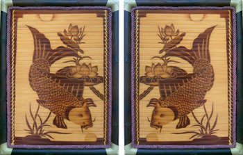 Tranh tre Cá Chép ngắm Trăng, chất liệu tre hun khói