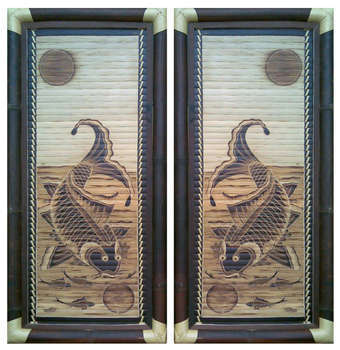 Tranh tre Cá Chép ngắm Trăng, chất liệu tre hun khói